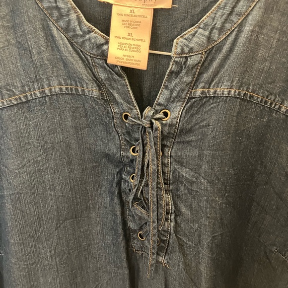 Philosophy Short Sleeved Dark Wash Chambray Denim Dress, XL - Picture 2 of 5